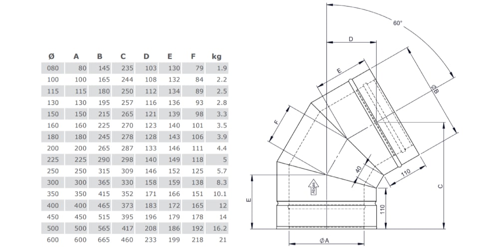Winkel 60° starr - doppelwandig - Tecnovis TEC-DW-Classic
