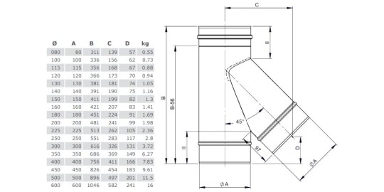 T-Anschluss 45° mit Wassernase - einwandig - Tecnovis TEC-EW-Classic