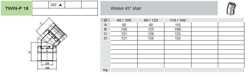 Winkel 45° starr - konzentrisch für Tecnovis TWIN-P
