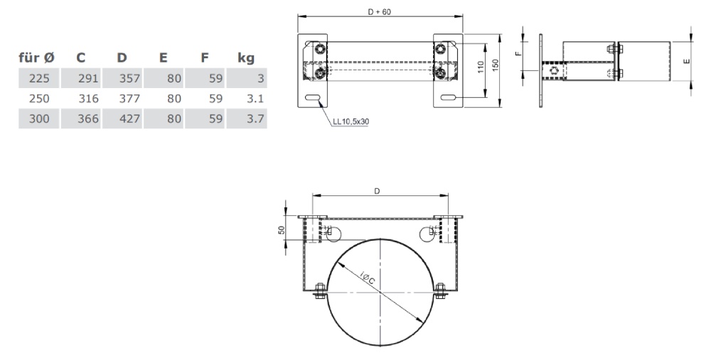 Wandabstandshalter starr 50 mm, Altkupfer lackiert für Tecnovis TEC-DW-Classic