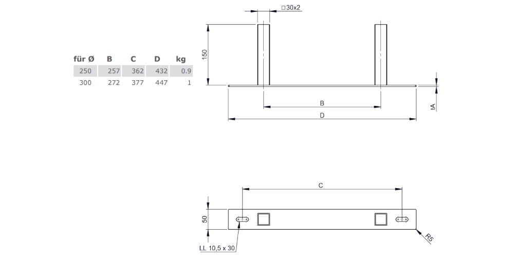 Wandteil von DW22, für Wandhalter 50-150 mm aus Kupfer für Tecnovis TEC-DW-CLASSIC