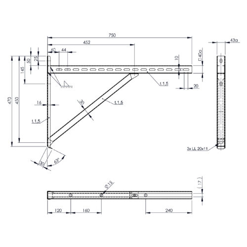 Wandstütze & Querträger Typ III 750 mm - doppelwandig - Tecnovis TEC-DW-Design