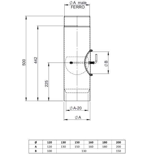 Ofenrohr - Längenelement 500 mm mit Drosselklappe und Tür (mit Einzug) - schwarz - Tecnovis TEC-Stahl