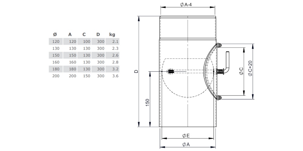 Ofenrohr - Längenelement 300 mm mit Drosselklappe und Tür gussgrau - Tecnovis TEC-Stahl