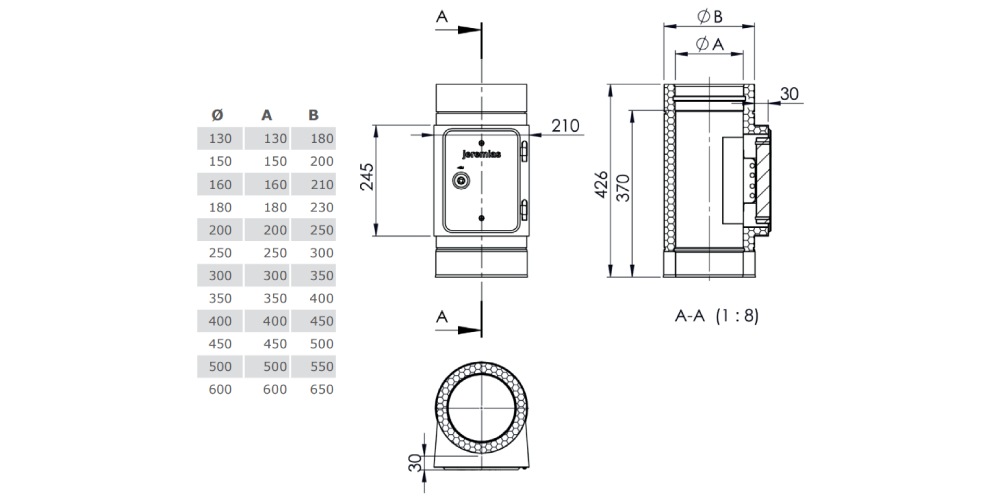 Reinigungselement mit Rußschutztüre - doppelwandig - Tecnovis TEC-DW-Standard
