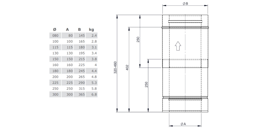 Schiebeelement für Verbindungsleitung 320-460 mm aus Kupfer - doppelwandig - Tecnovis TEC-DW-Classic