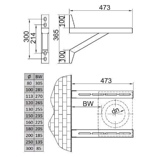 Wandstützen 473 mm - doppelwandig - Reuter DW-Systeme