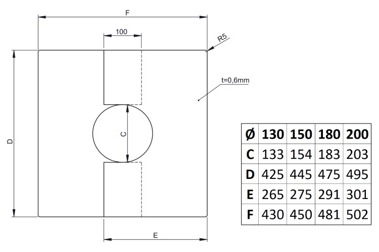 Wand-/Deckenblende zweiteilig 0-30° - doppelwandig - Tecnovis TEC-DW-NOIR