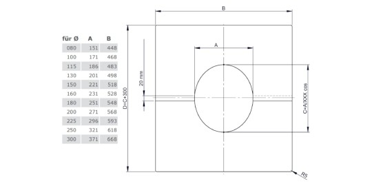 Deckenblende, zweiteilig 1-65° aus Kupfer für Tecnovis TEC-DW-Classic