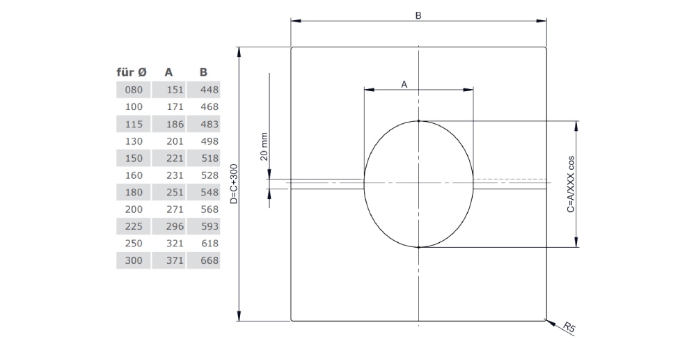 Deckenblende, zweiteilig 1-65° aus Kupfer für Tecnovis TEC-DW-Classic