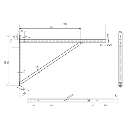 Wandstützen & Querträger Typ IV 1030 mm, Altkupfer lackiert für Tecnovis TEC-DW-CLASSIC