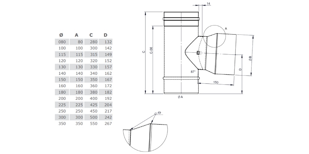 T-Klix 87° mit Wassernase - einwandig - Tecnovis TEC-EW-Classic