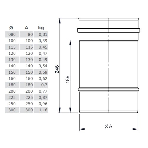 Längenelement 250 mm - einwandig für Tecnovis TEC-EW-SILVER
