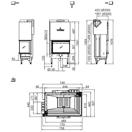 Spartherm Varia 2R-68h Kamineinsatz 9,6 kW Eckkamin Schiebetür