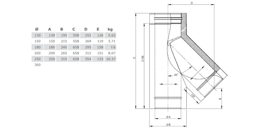 T-Anschluss 45° mit Wassernase - doppelwandig - Tecnovis TEC-DW-Design