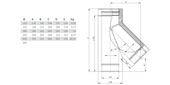 T-Anschluss 45° mit Wassernase - doppelwandig - Tecnovis TEC-DW-Design