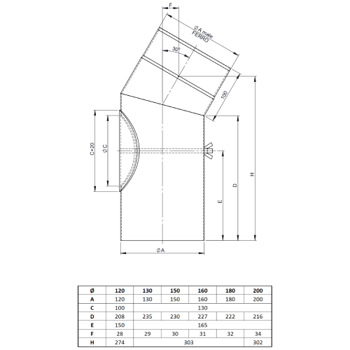 Ofenrohr - Winkel 30° mit Tür schwarz - Tecnovis TEC-Stahl