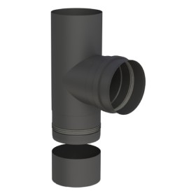 Pelletofenrohr - T-Anschluss 90° mit abnehmbarer Kondensatschale - schwarz lackiert - Tecnovis TEC-Pellet