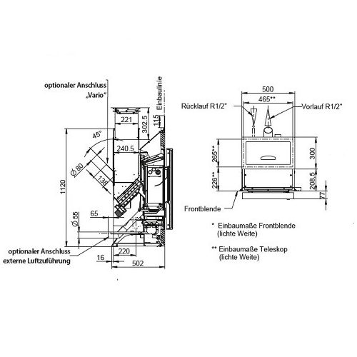 Wodtke PE Nova Einbaugerät water+ Pelletofen 8/10 kW wasserführend