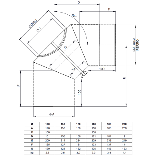 Ofenrohr - Winkel 90° mit Tür schwarz - Tecnovis TEC-Stahl