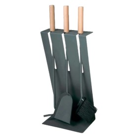 Lienbacher - Kaminbesteck 3-teilig, anthrazit beschichtet, Griffe Holz Kaminzubehör