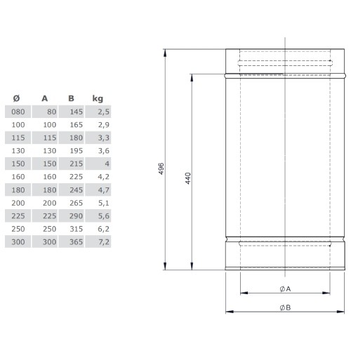Längenelement 500 mm - doppelwandig - Tecnovis TEC-DW-Silver