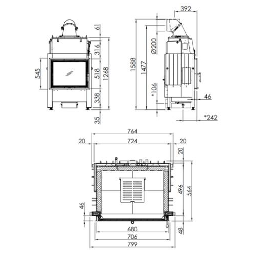 Spartherm Varia 1V H2O XL Kamineinsatz 9 kW Drehtür wasserführend