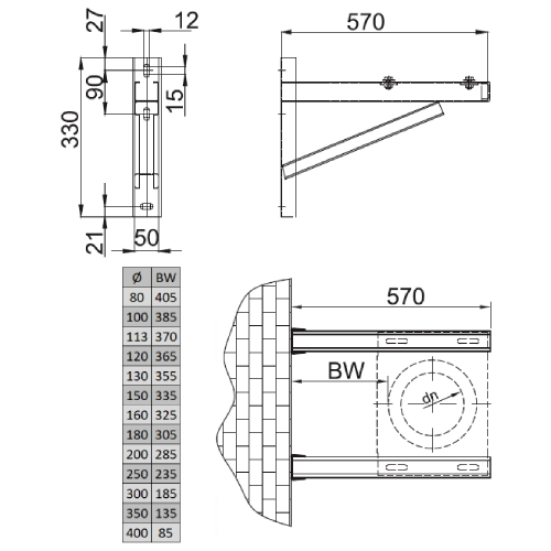 Wandstützen & Querträger 570 mm - doppelwandig - Reuter DW-Systeme