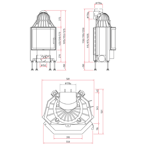 SCHMID Pano 55 s Kamineinsatz 7 kW Drehtür