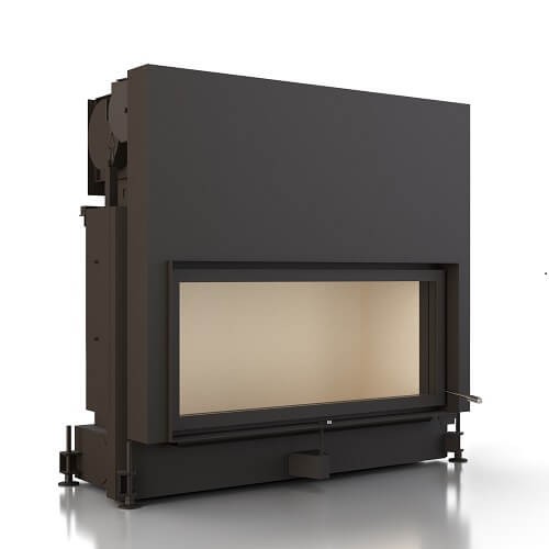 Brunner Architekturkamin 45/101 Schiebetür Warmluftaufsatz seitlicher Abgang Kamineinsatz 14 kW