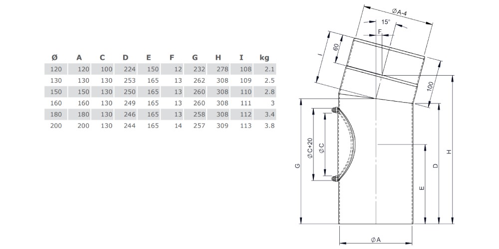 Ofenrohr - Winkel 15° mit Tür gussgrau - Tecnovis TEC-Stahl