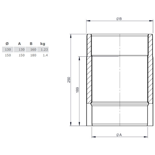 Ofenrohr - doppelwandig - Längenelement 250 mm gussgrau - Tecnovis TEC-Protect