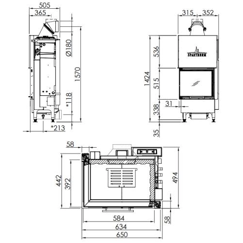 Spartherm Varia 2L-55h-H2O Kamineinsatz 7 kW wasserführend