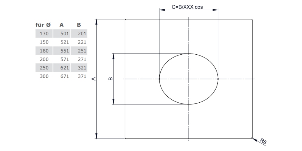 Deckenblende einteilig 1° - 65° - doppelwandig - Tecnovis TEC-DW-Design