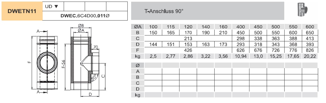 T-Anschluss 90° - doppelwandig - Tecnovis TEC-DW-Standard