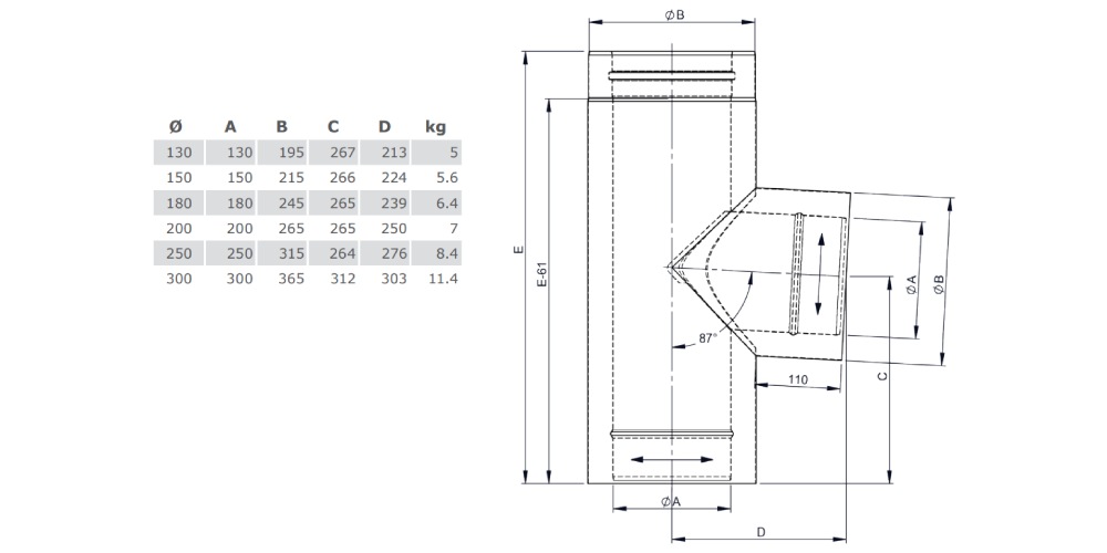 T-Anschluss 87° mit Wassernase - doppelwandig - Tecnovis TEC-DW-Design