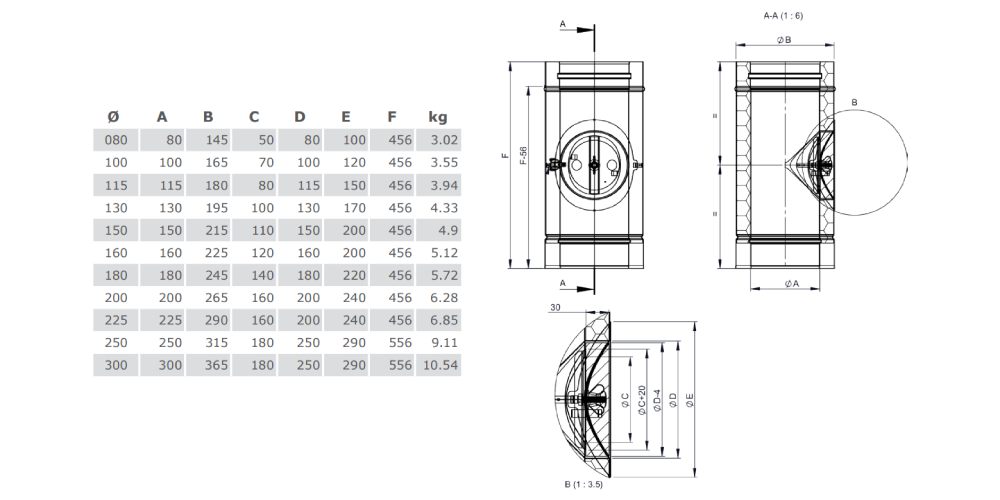 Längenelement mit Revision (mit Innen- und Außendeckel) aus Kupfer - doppelwandig - Tecnovis TEC-DW-Classic