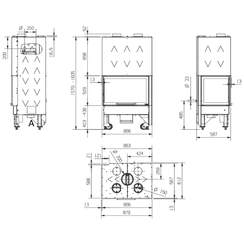 La Nordica Monoblocco 800 Angolo SX Kamineinsatz 10 kW