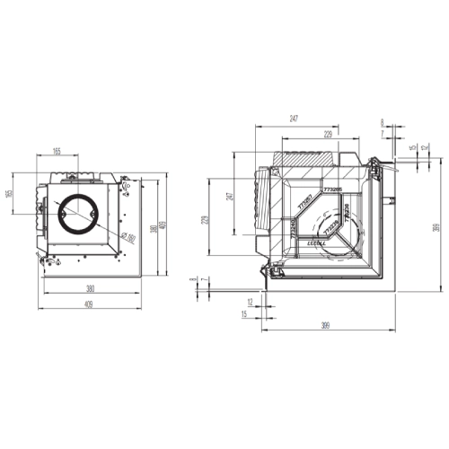 Austroflamm Eckkamin 38x38x57 K 2.0 Kamineinsatz 5 kW Drehtür