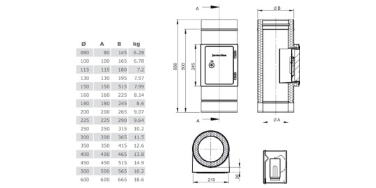 Reinigungselement mit Rußschutztüre - doppelwandig - Tecnovis TEC-DW-Classic