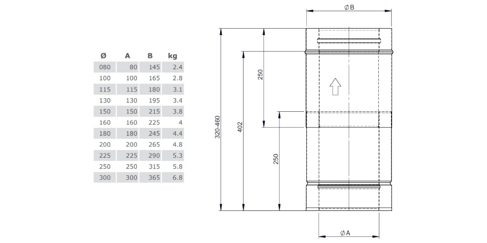 Schiebeelement für Verbindungsleitung 320-460 mm - doppelwandig - Tecnovis TEC-DW-Silver