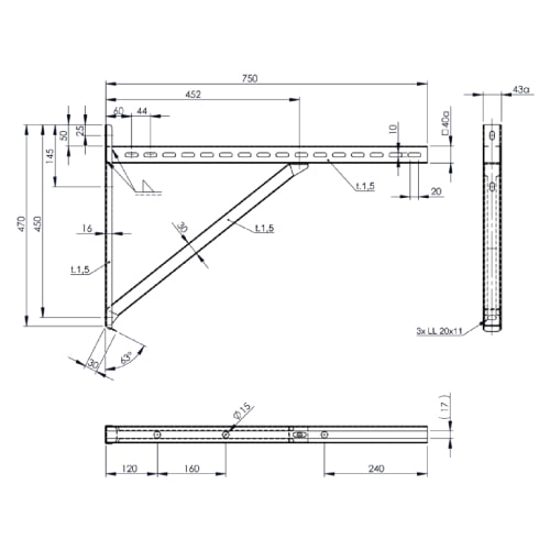 Wandstützen & Querträger Typ III 750 mm für Tecnovis Systeme