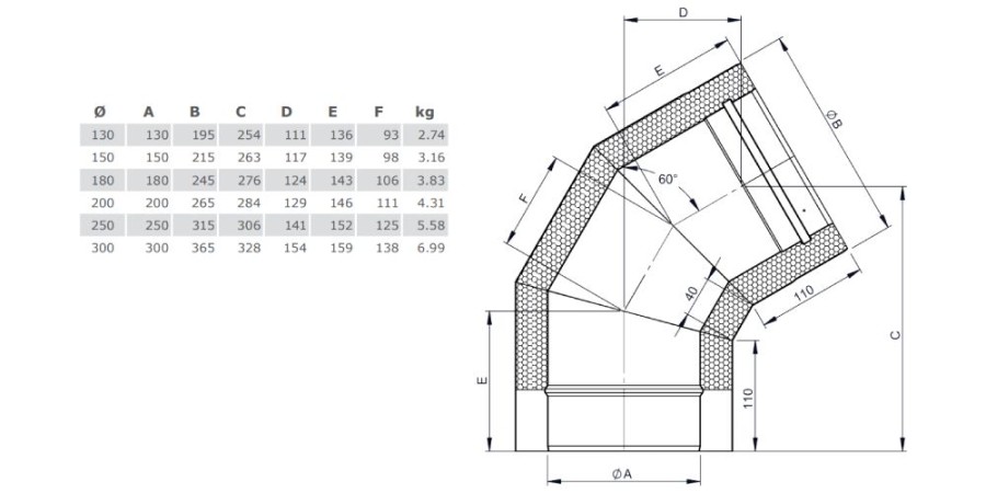 Winkel 60° starr - doppelwandig - Tecnovis TEC-DW-Design