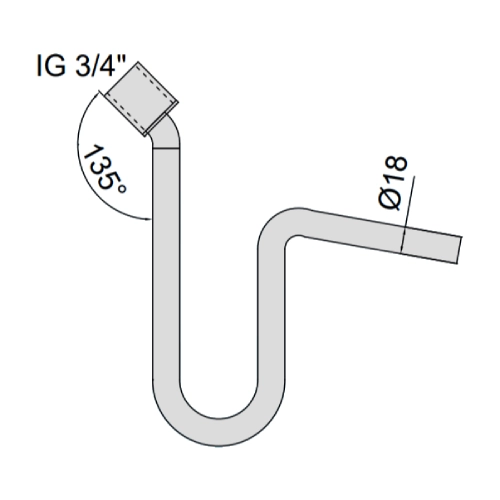 Winkelsyphon mit 3/4“ Innengewinde unter 45° für Schalldämpfer - doppelwandig - eka edelstahlkamine complex D