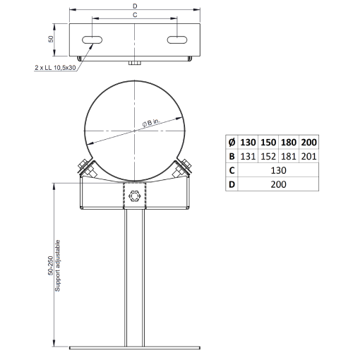 Wand- und Deckenabstandshalter verstellbar 50-250 mm - doppelwandig - Tecnovis TEC-DW-NOIR