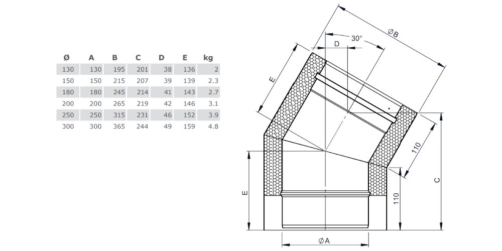 Winkel 30° starr - doppelwandig - Tecnovis TEC-DW-Design