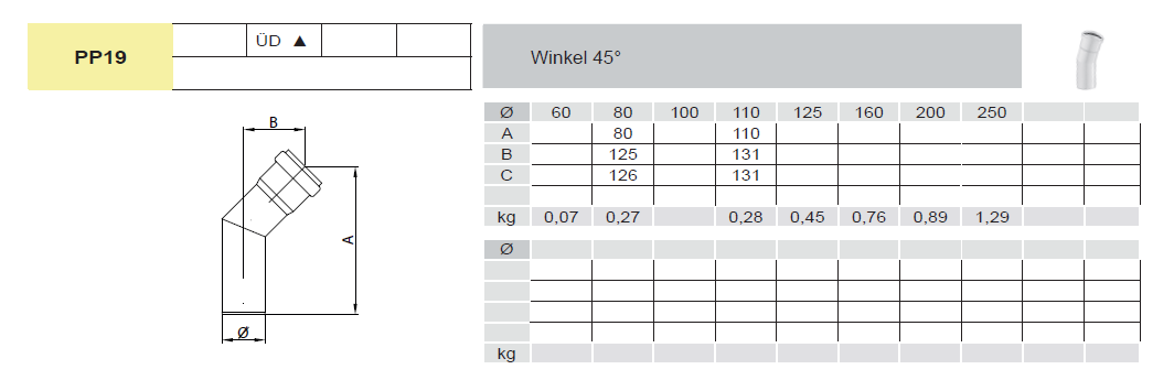 Winkel 45° starr - Kunststoff für Tecnovis TEC-PPS