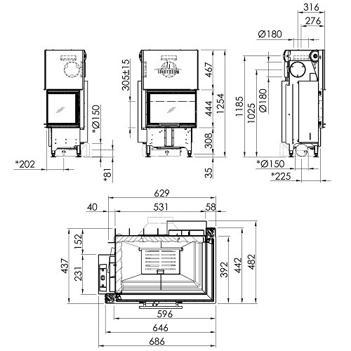 Spartherm Varia 2R-62h RLU Kamineinsatz 6,9 kW raumluftunabhängig