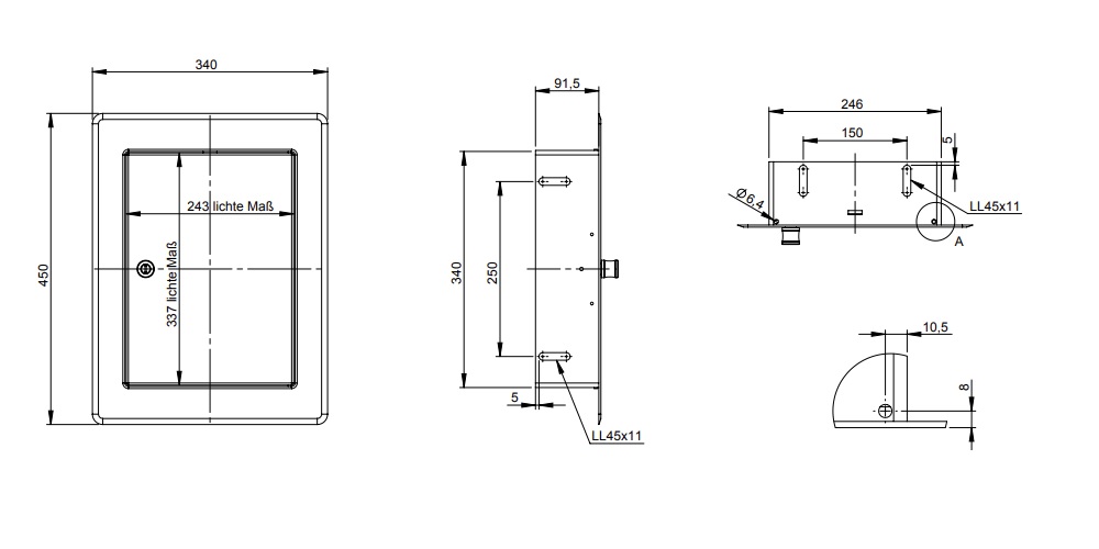 Einwurftüre 340x450mm mit Türschloss Anschlag seitlich, geschliffen - Tecnovis Wäscheabwurfschacht