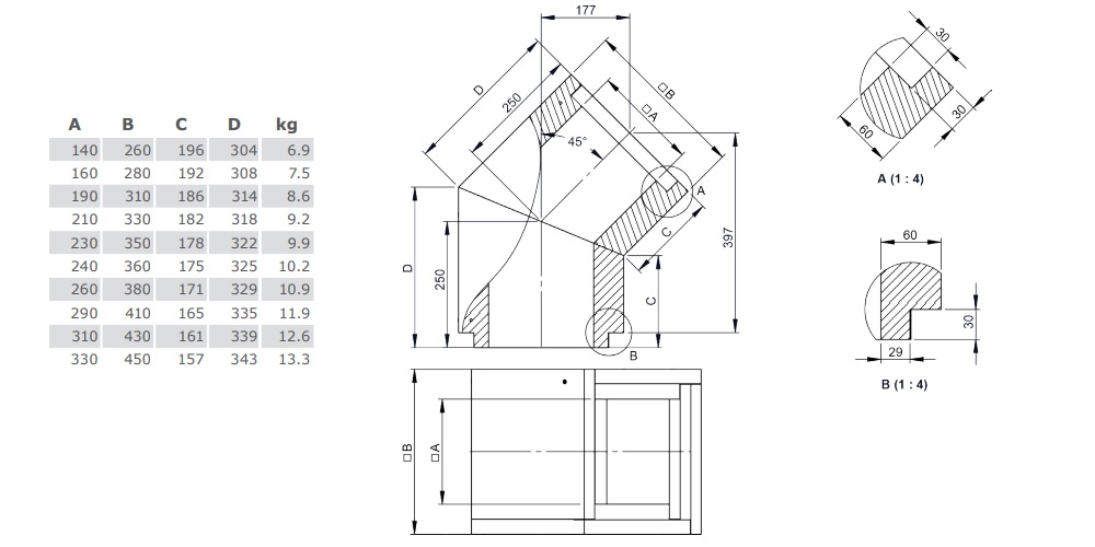 Leichtbauschornstein - Winkel 45° - Tecnovis TEC-LS-A